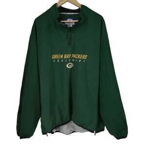 Green Bay Packers NFL Reebok Pullover 1/4 Zip Windbreaker Jacket Size 2XL Vented